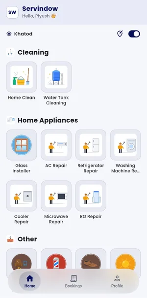 Home cleaning, water tank cleaning and AC, fridge, washing machine repair in Servindow