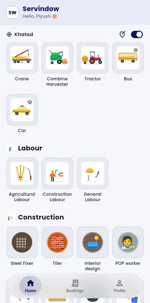 Crane, tractor, bus on rent, labour and construction workers in Servindow
